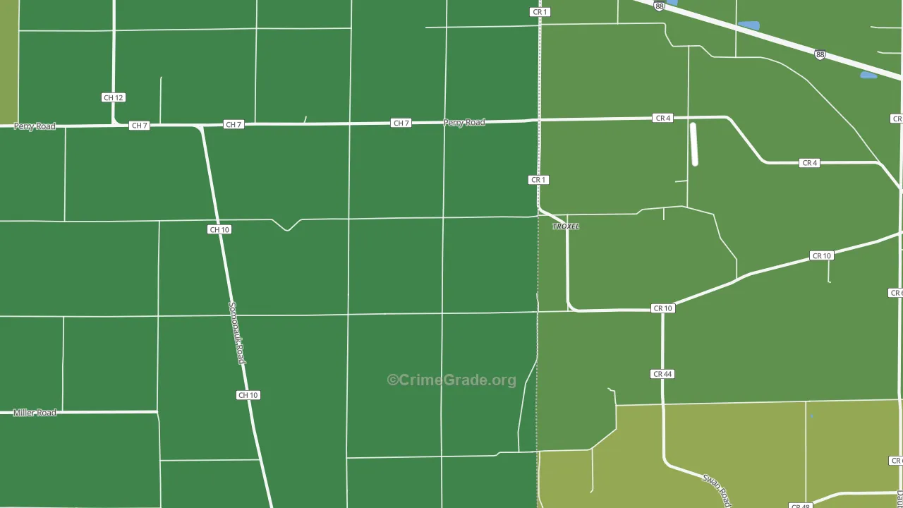 Troxel, IL Map of Vehicle Theft Rates