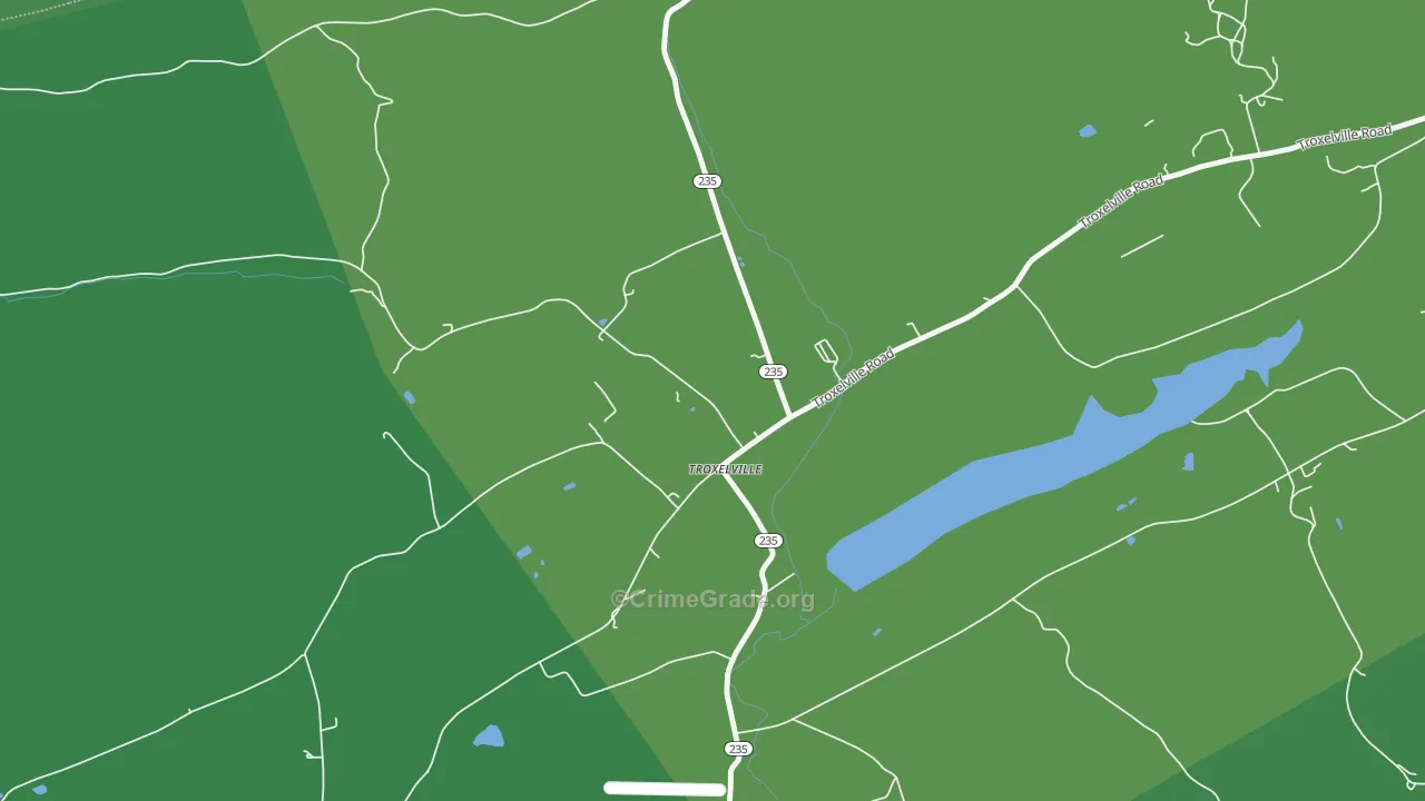Troxelville, PA Map of Vehicle Theft Rates