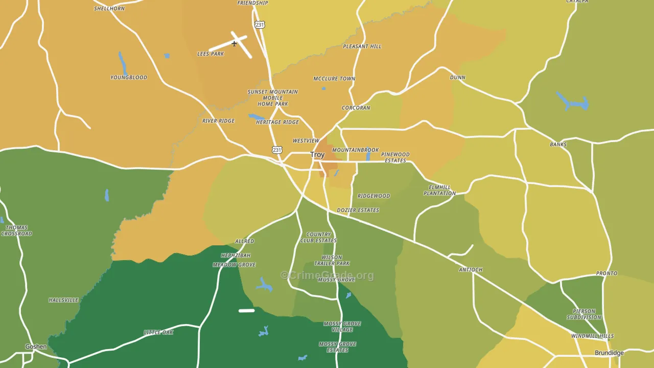 Troy, AL Map of Vehicle Theft Rates