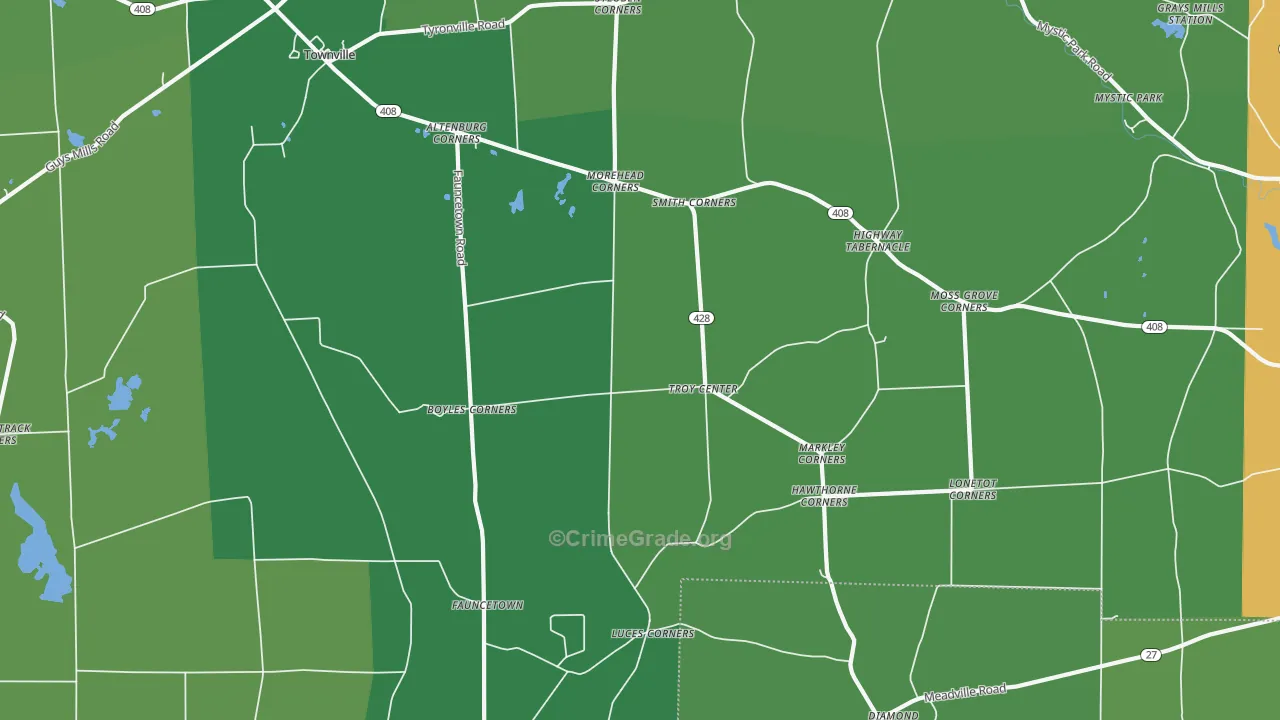 Troy Center, PA Map of Vehicle Theft Rates