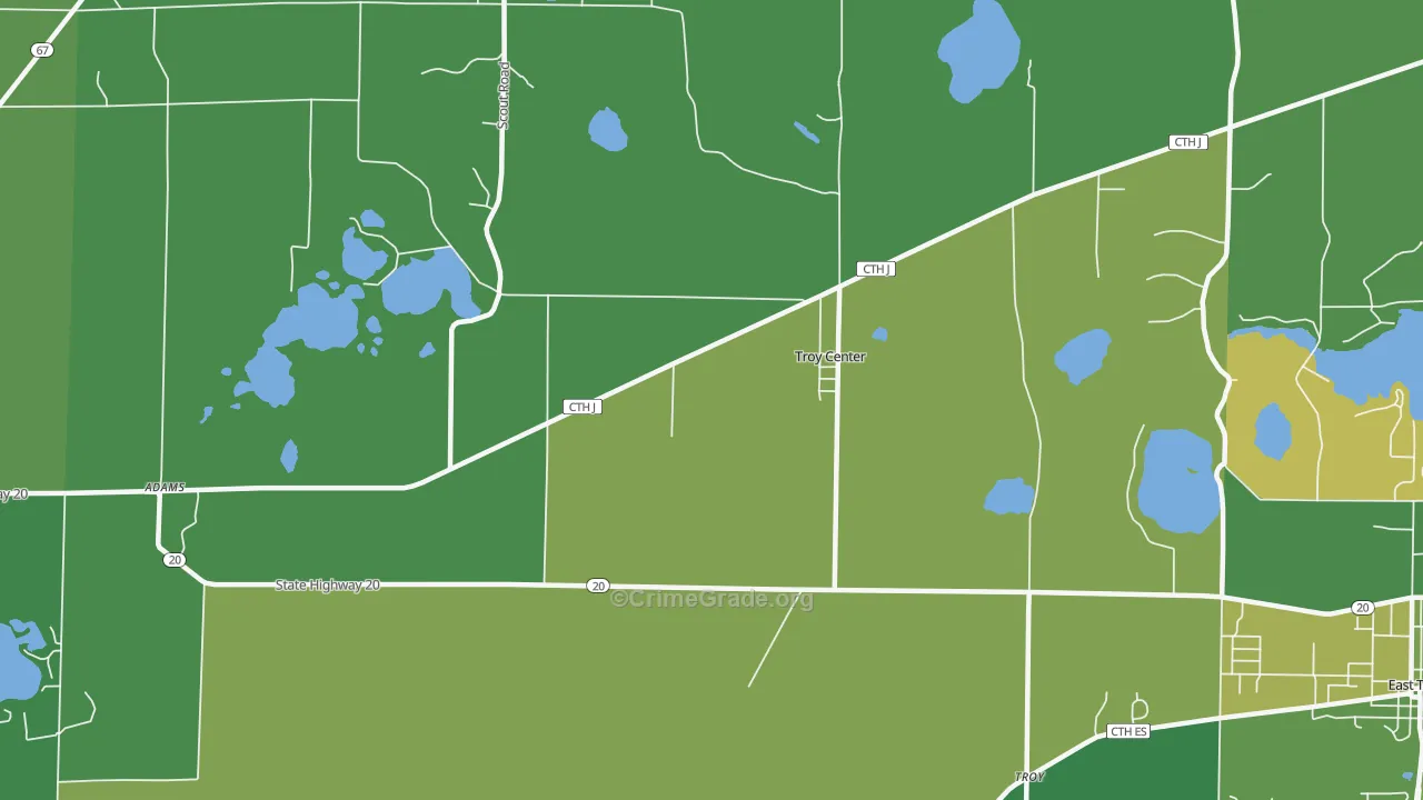 Troy Center, WI Map of Vehicle Theft Rates