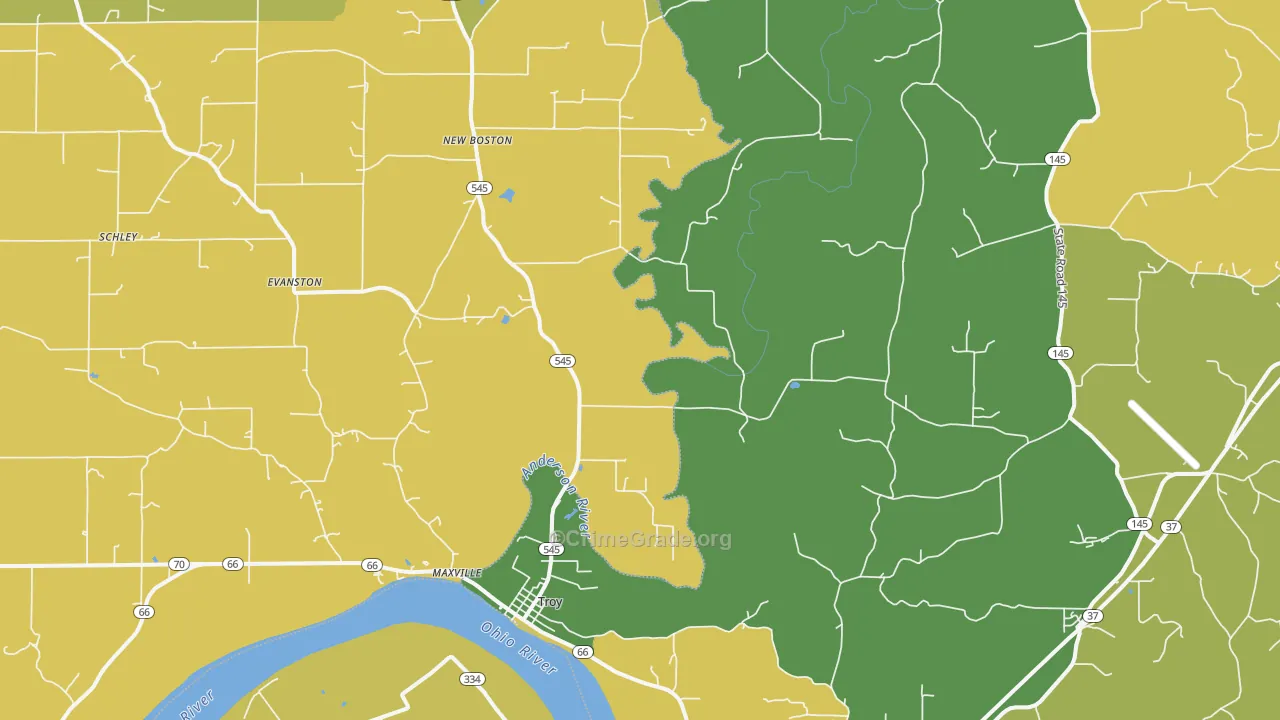 Troy, IN Map of Vehicle Theft Rates