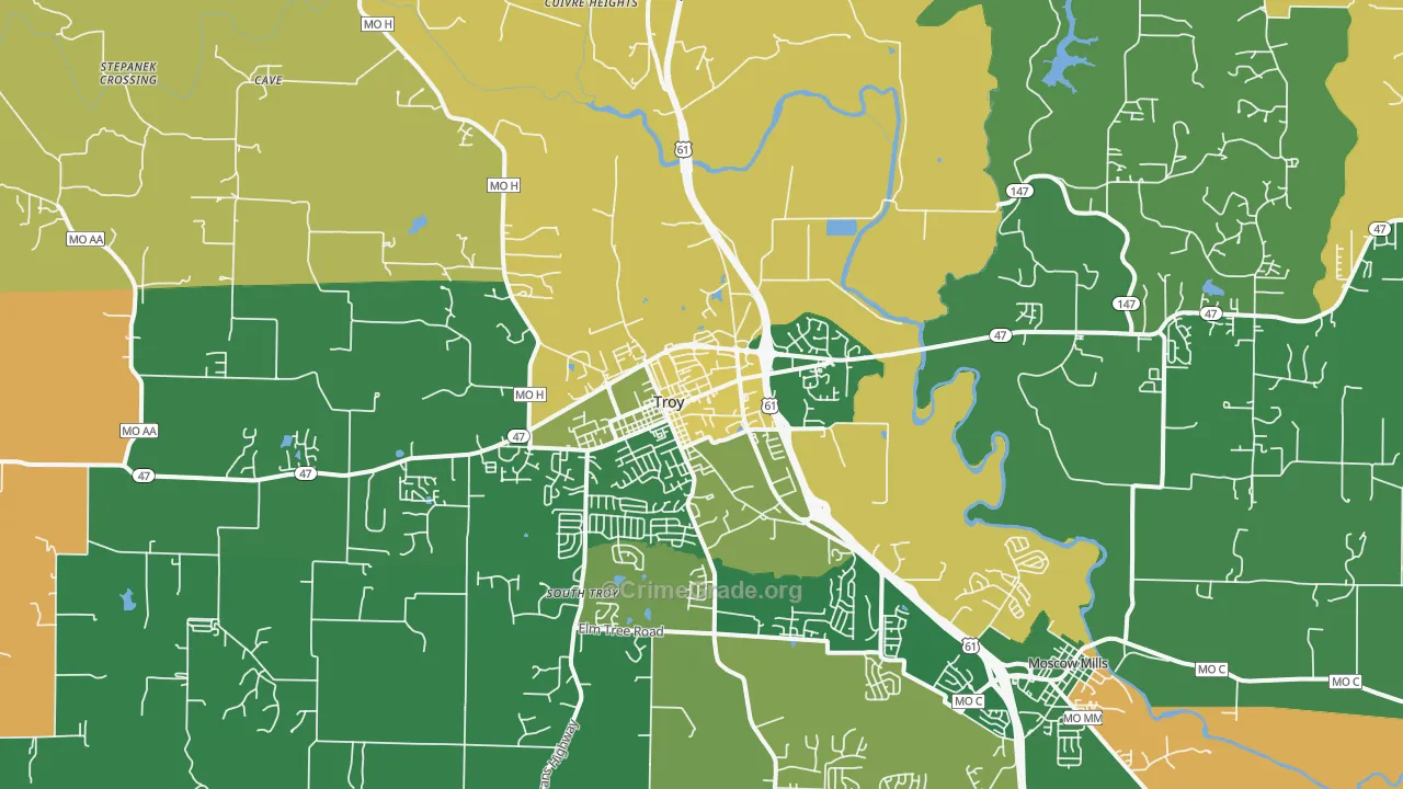 Troy, MO Map of Vehicle Theft Rates