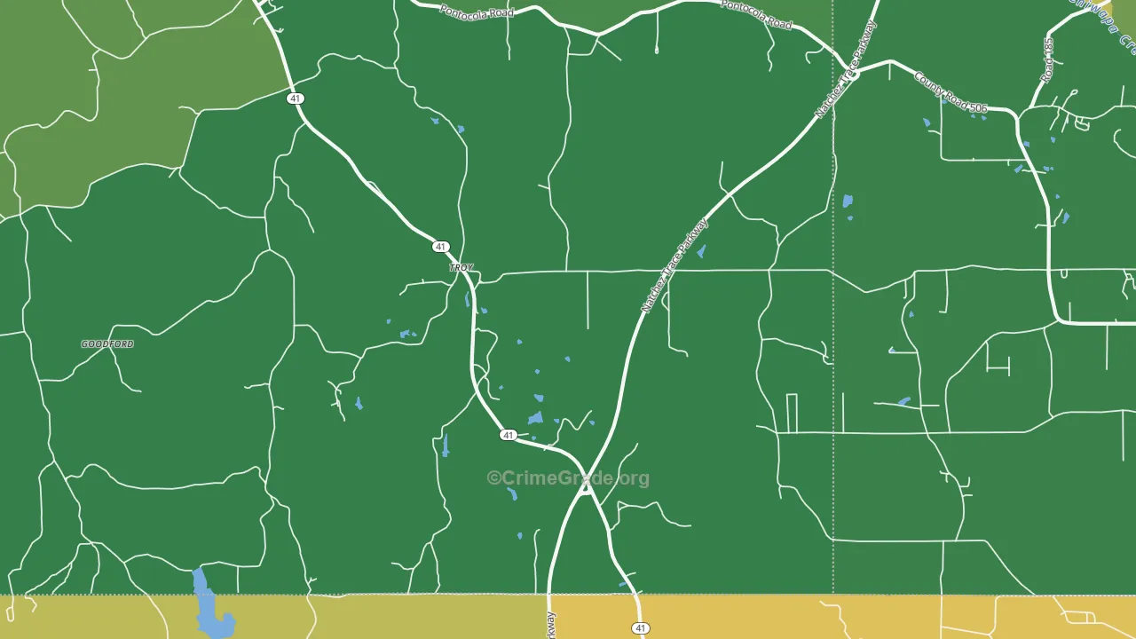 Troy, MS Map of Vehicle Theft Rates