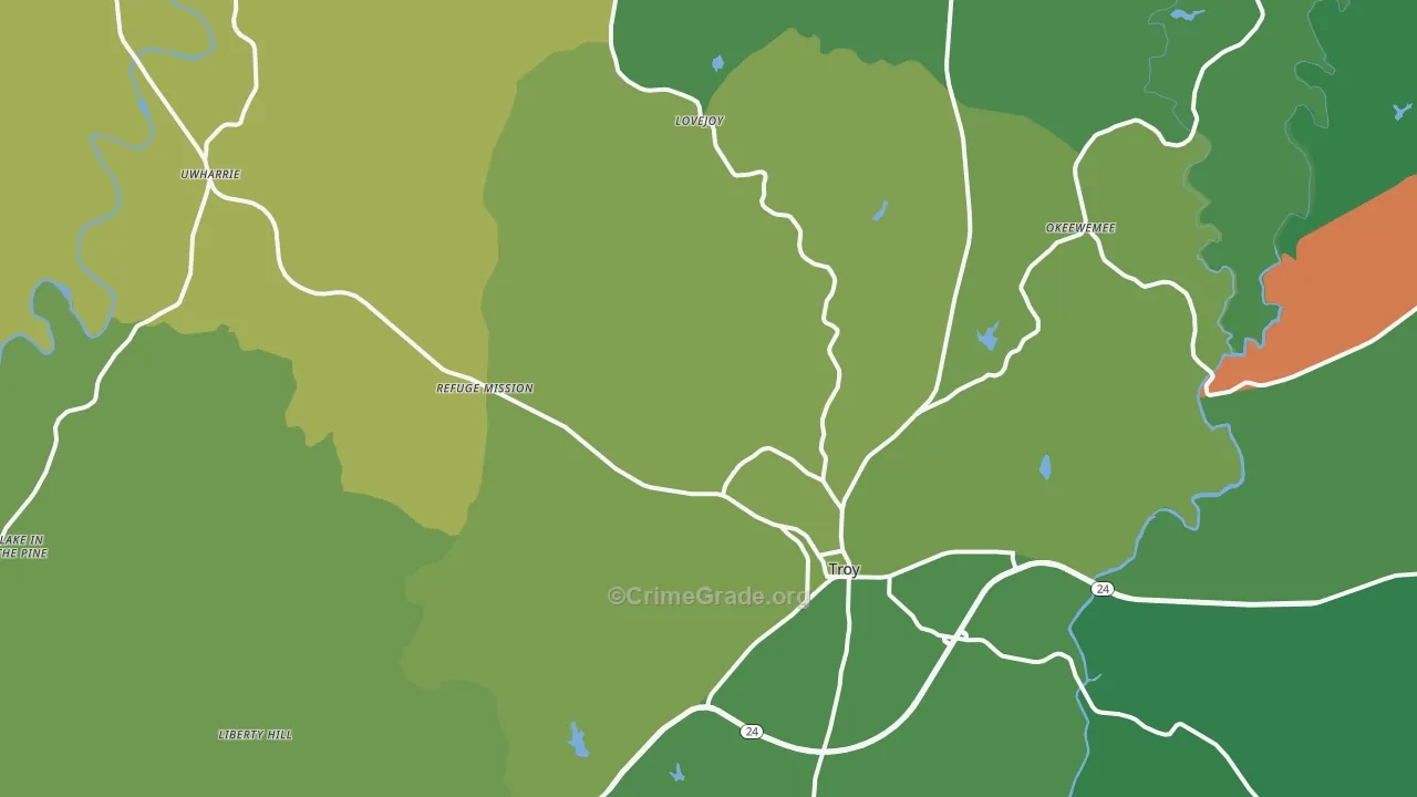 Troy, NC Map of Vehicle Theft Rates