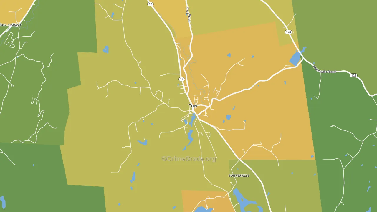 Troy, NH Map of Vehicle Theft Rates