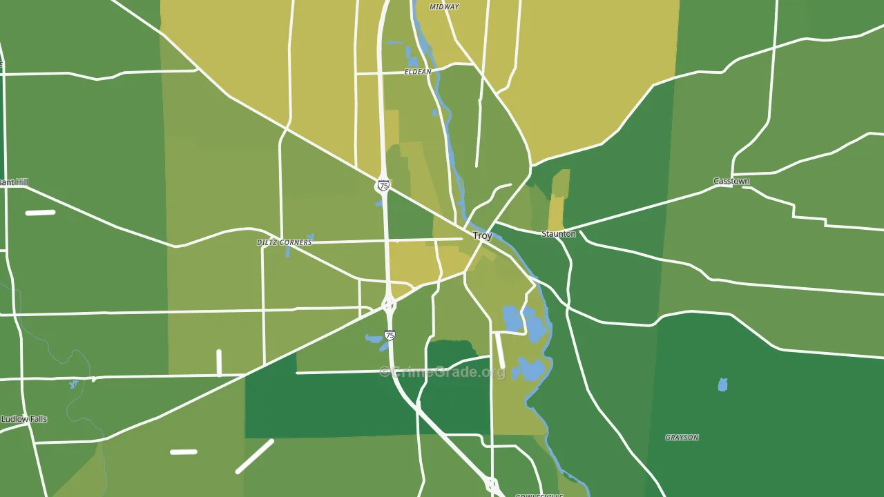 Troy, OH Map of Vehicle Theft Rates