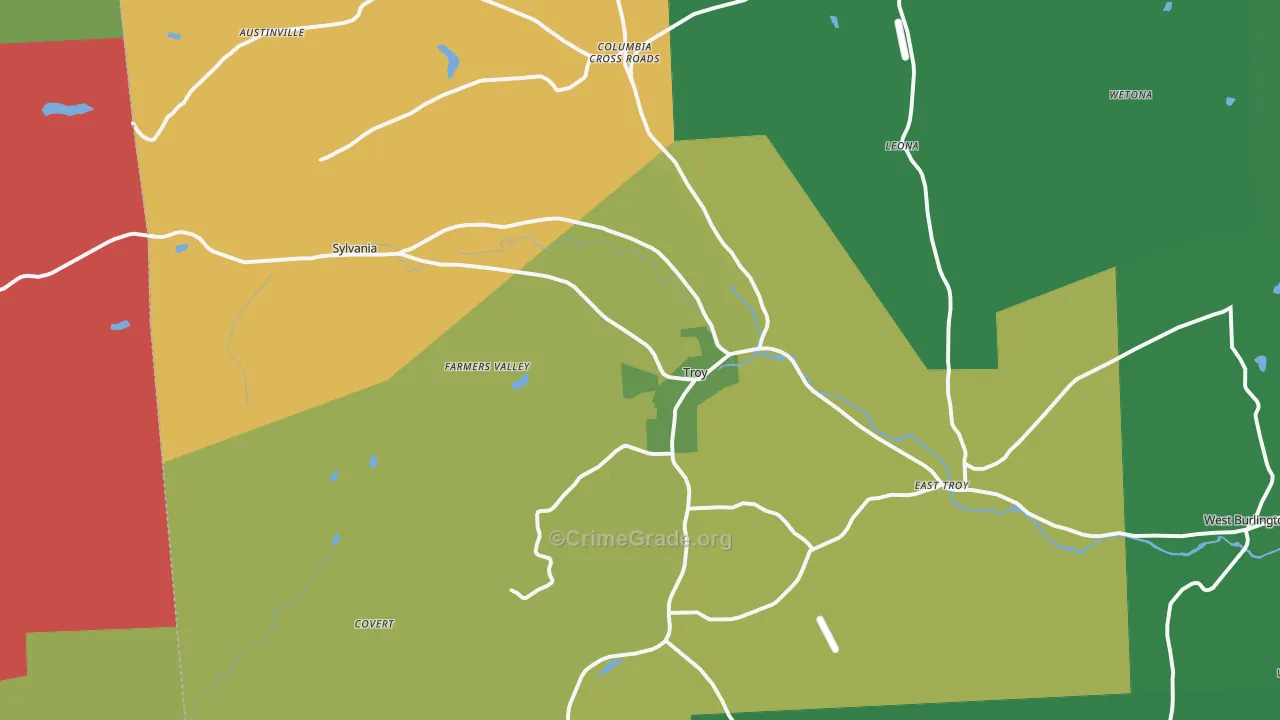 Troy, PA Map of Vehicle Theft Rates