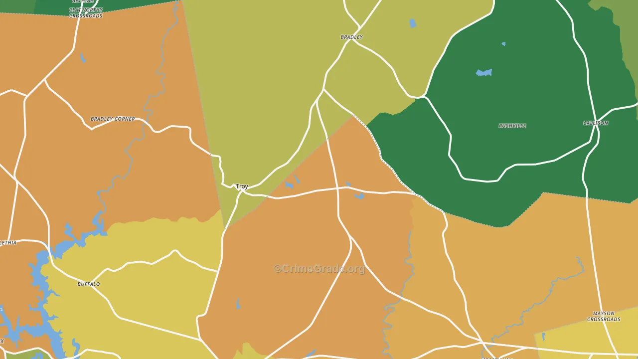 Troy, SC Map of Vehicle Theft Rates