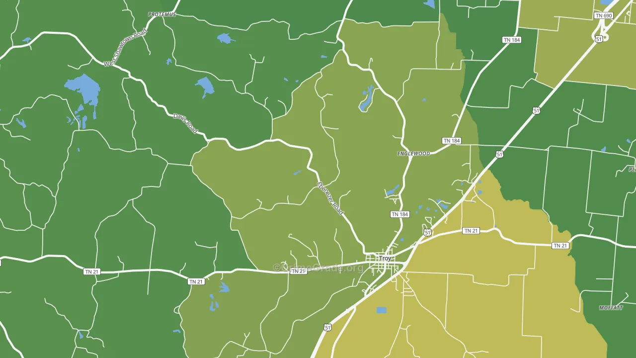 Troy, TN Map of Vehicle Theft Rates
