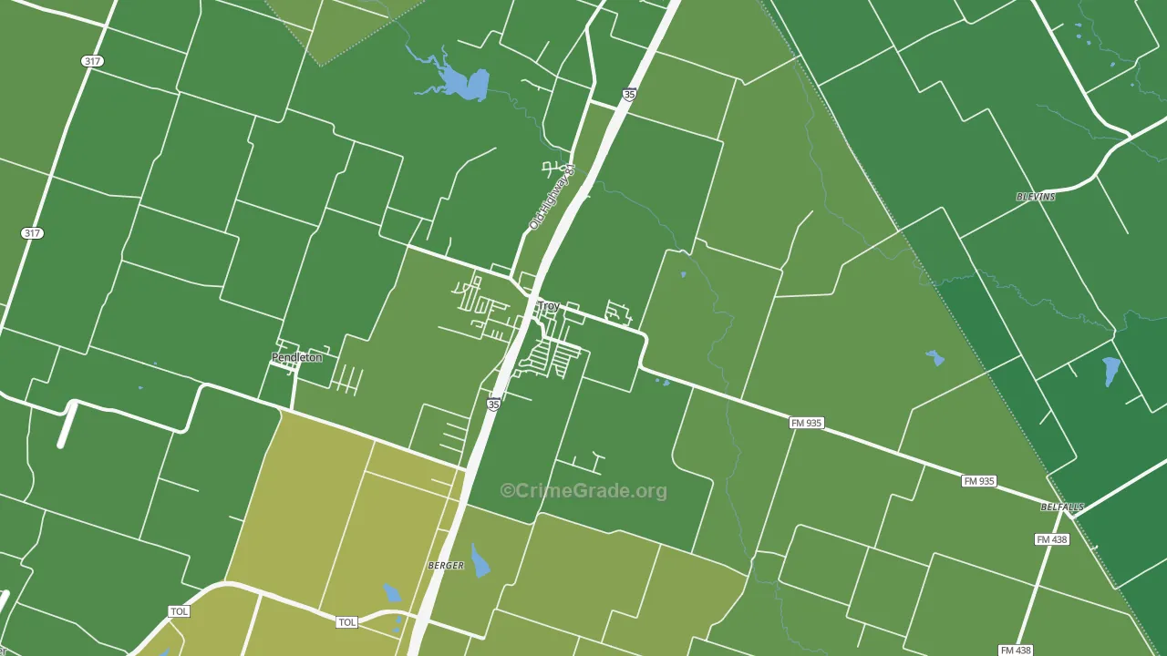 Troy, TX Map of Vehicle Theft Rates