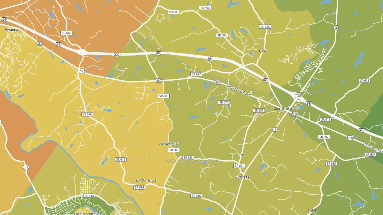 Troy, VA Map of Vehicle Theft Rates