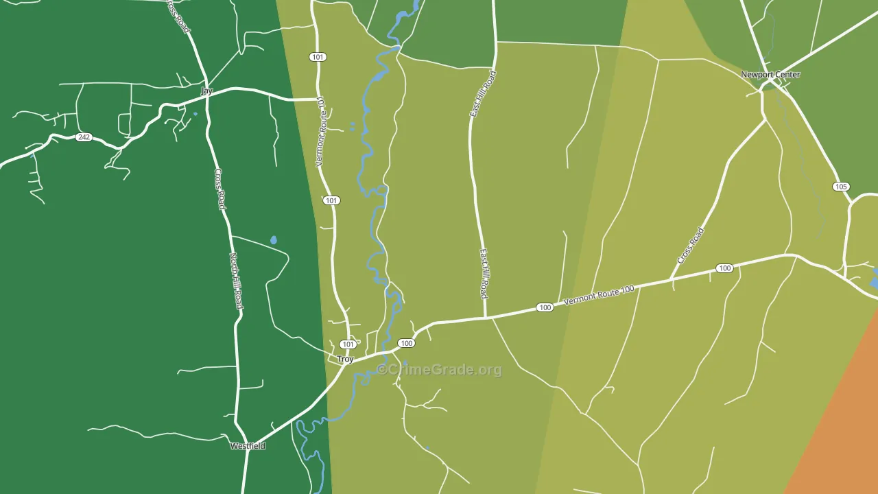 Troy, VT Map of Vehicle Theft Rates
