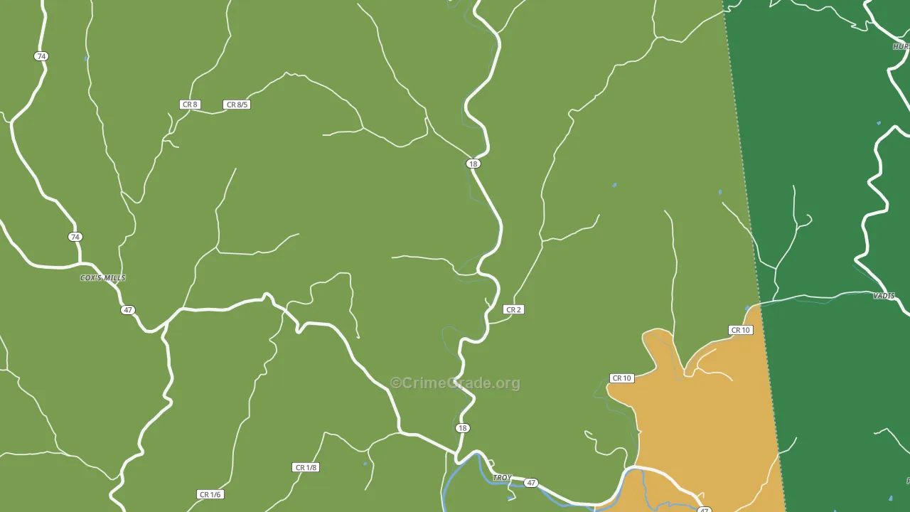 Troy, WV Map of Vehicle Theft Rates