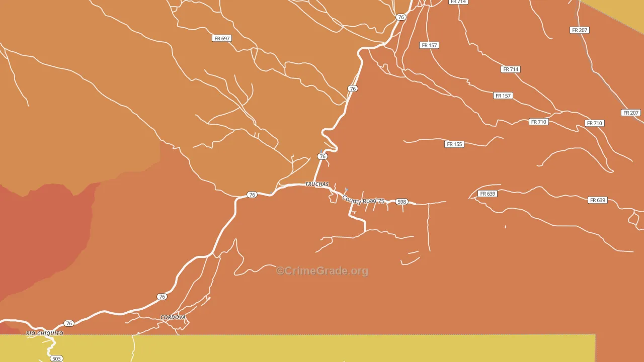 Truchas, NM Map of Vehicle Theft Rates