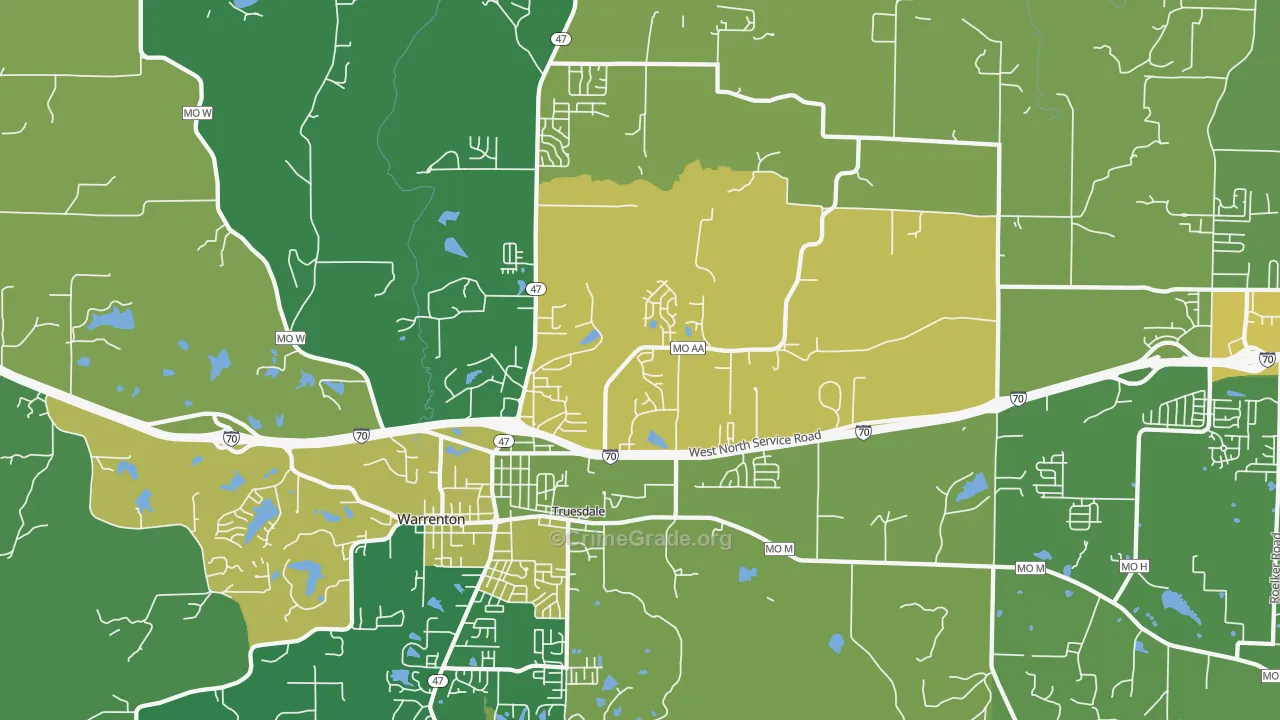 Truesdale, MO Map of Vehicle Theft Rates