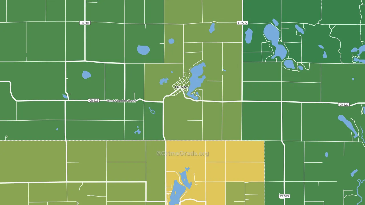 Trufant, MI Map of Vehicle Theft Rates