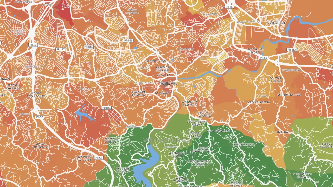 Trujillo Alto Municipio, PR Map of Vehicle Theft Rates