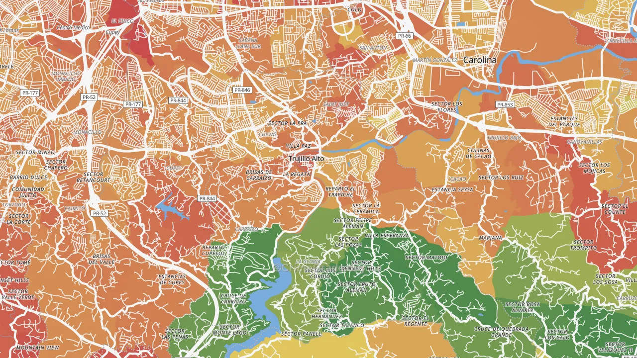 Trujillo Alto, PR Map of Vehicle Theft Rates