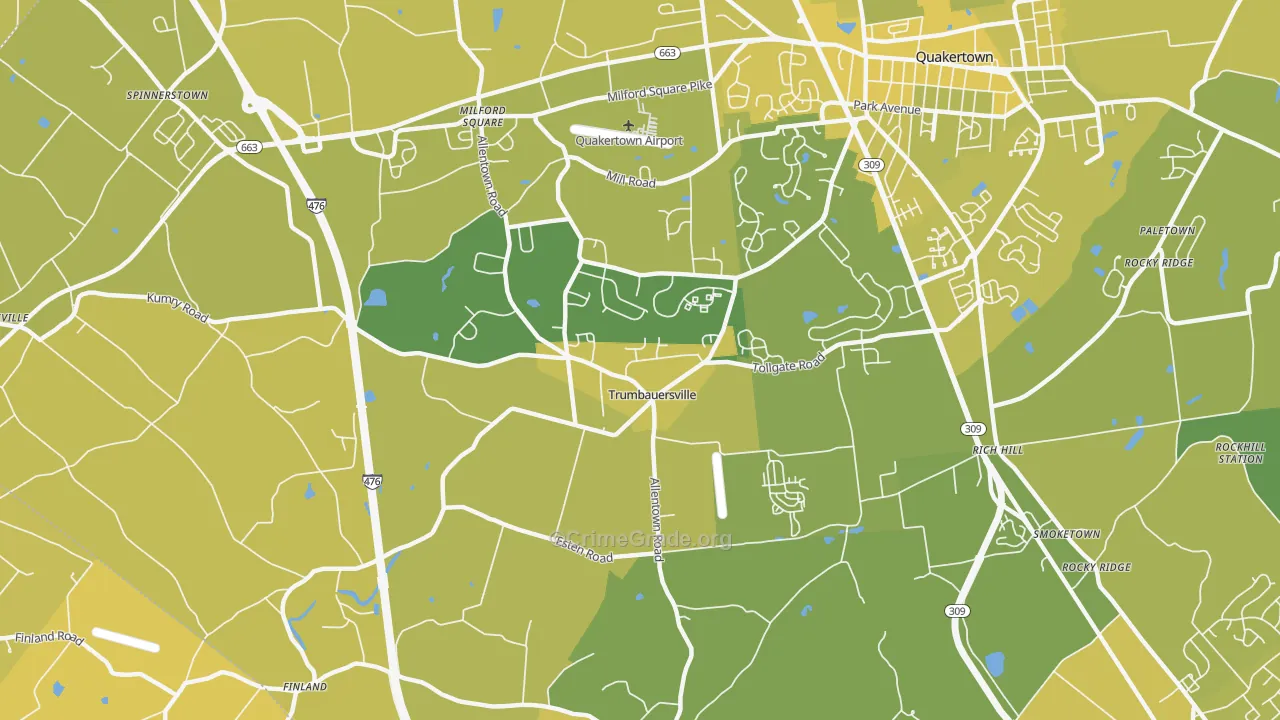 Trumbauersville, PA Map of Vehicle Theft Rates