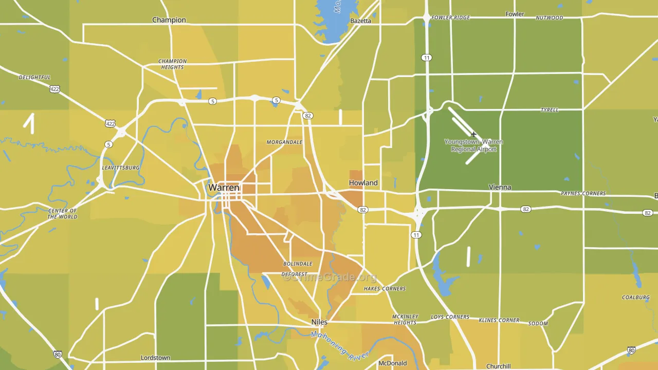 Trumbull County, OH Map of Vehicle Theft Rates