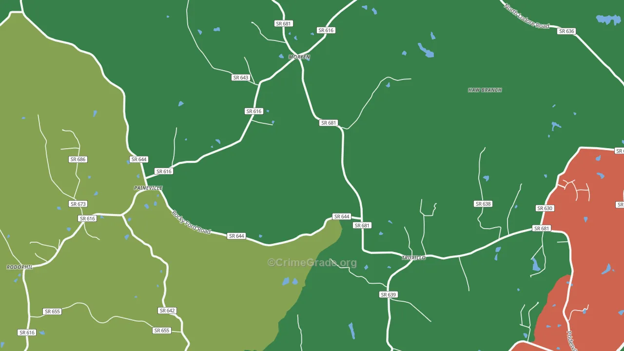 Truxillo, VA Map of Vehicle Theft Rates
