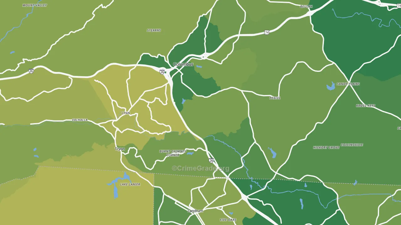 Tryon, NC Map of Vehicle Theft Rates