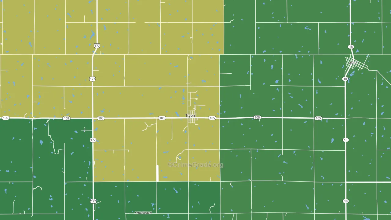 Tryon, OK Map of Vehicle Theft Rates