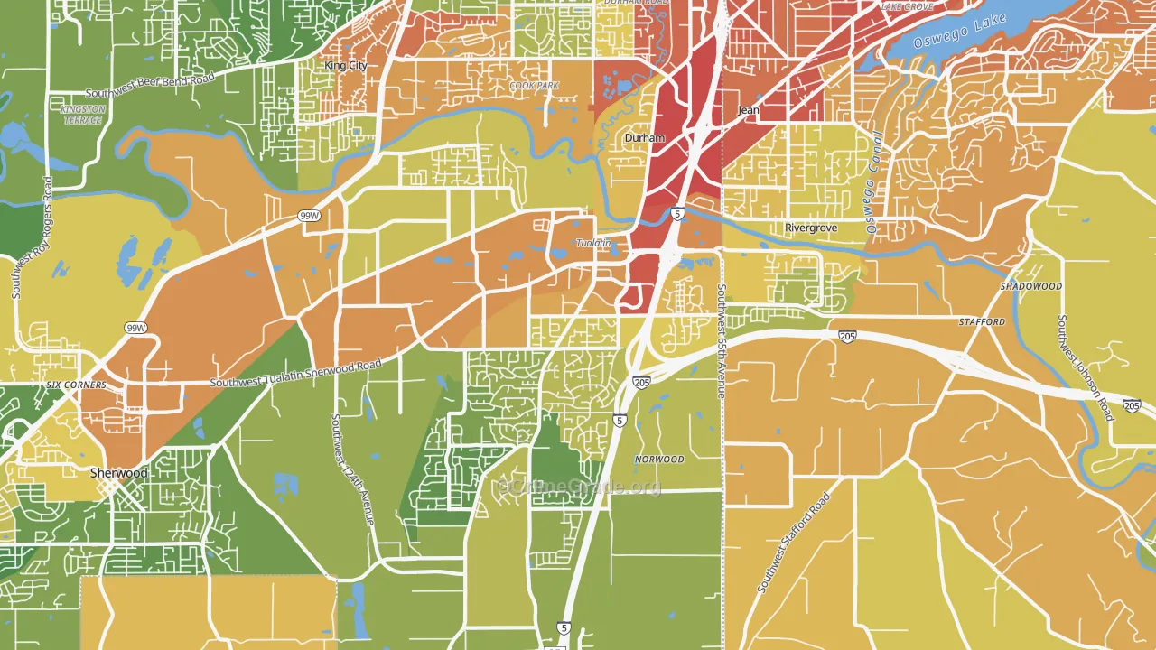 Tualatin, OR Map of Vehicle Theft Rates