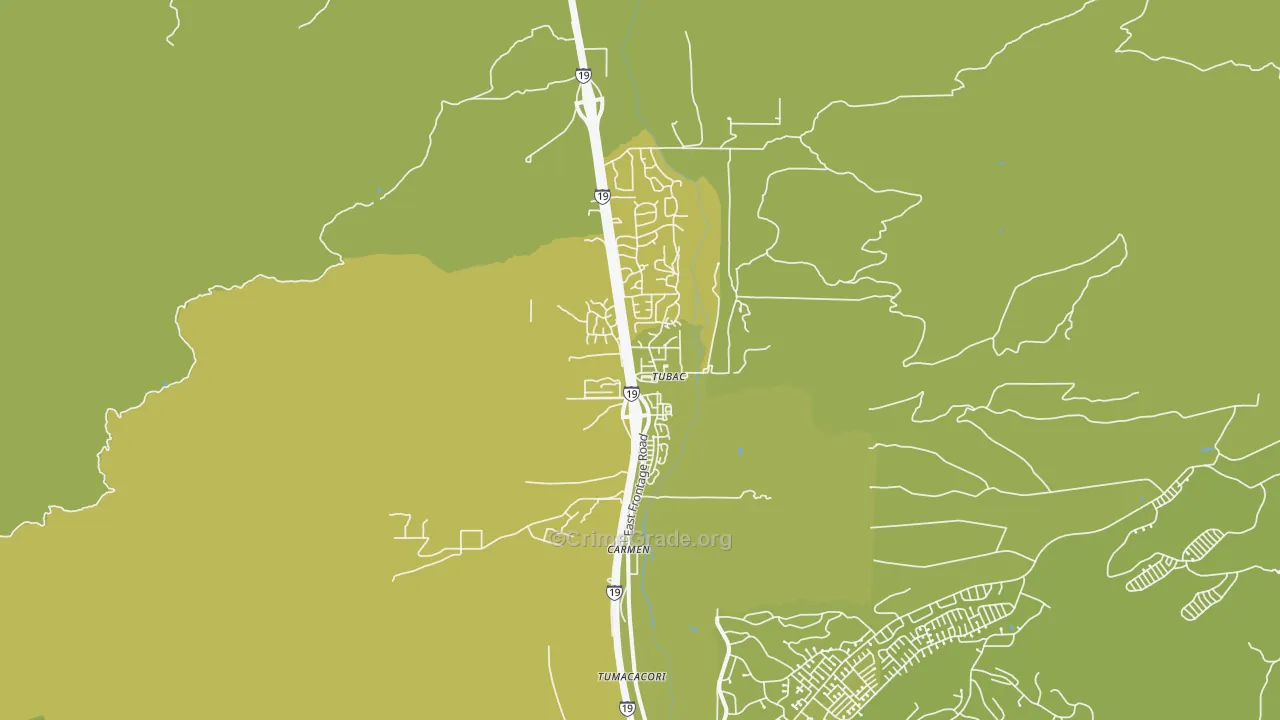 Tubac, AZ Map of Vehicle Theft Rates