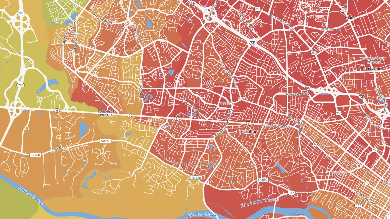 Tuckahoe, VA Map of Vehicle Theft Rates