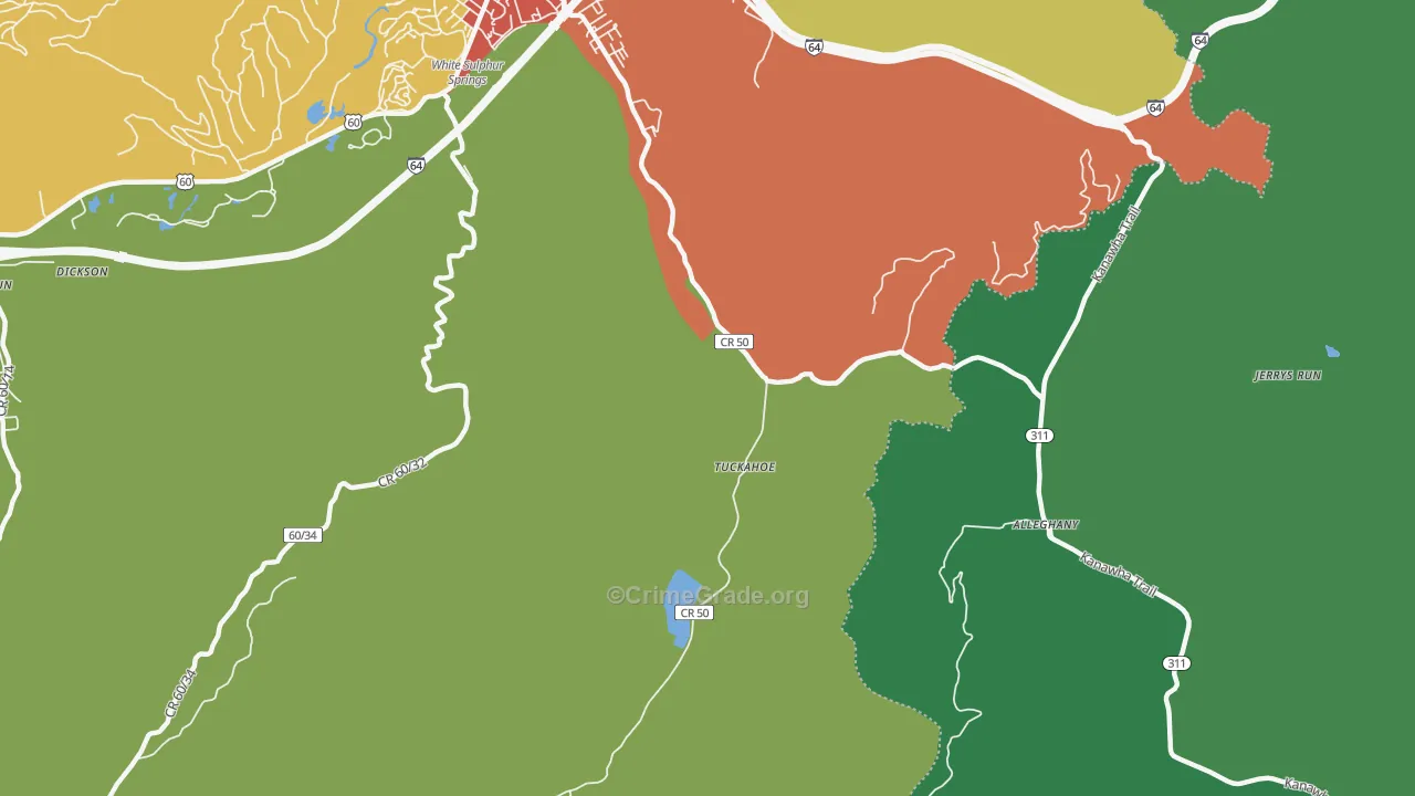 Tuckahoe, WV Map of Vehicle Theft Rates