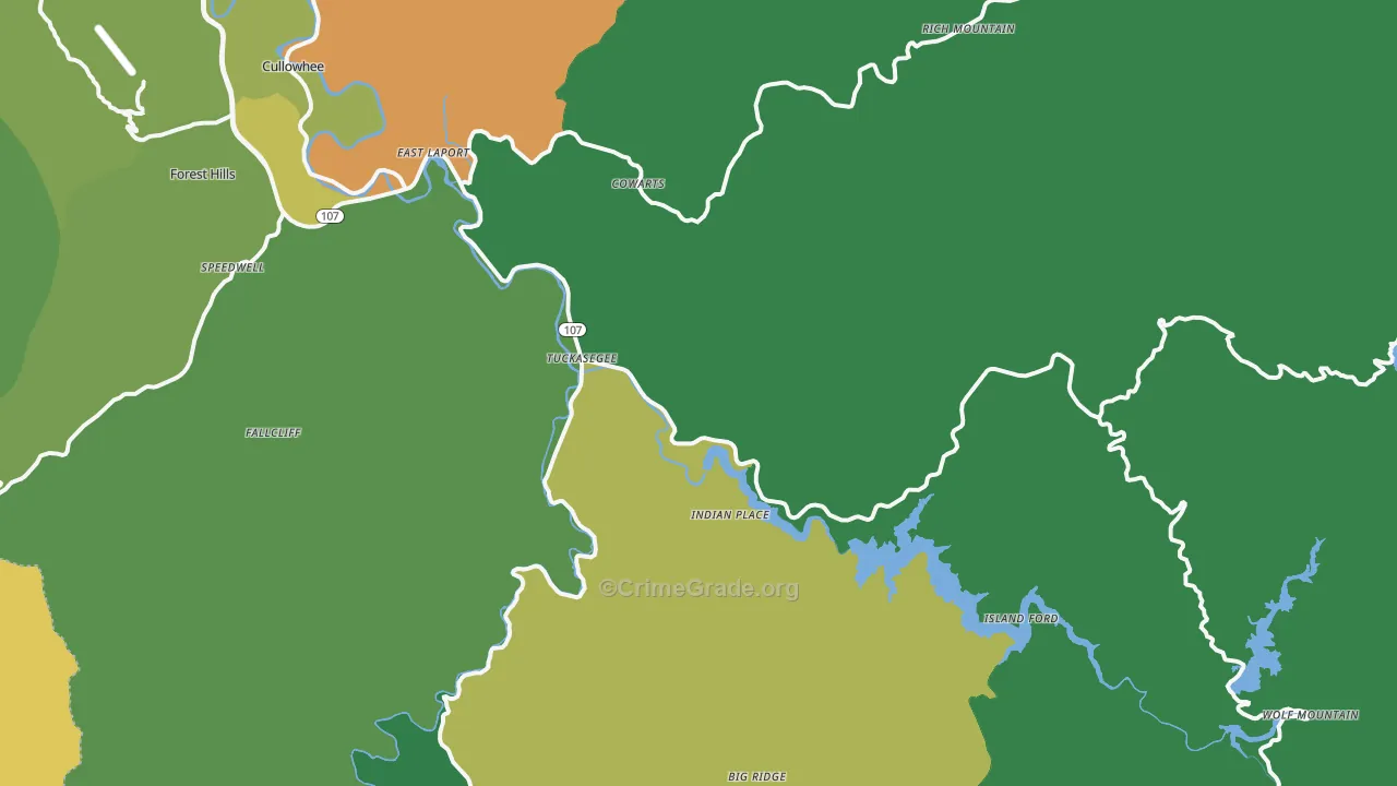Tuckasegee, NC Map of Vehicle Theft Rates