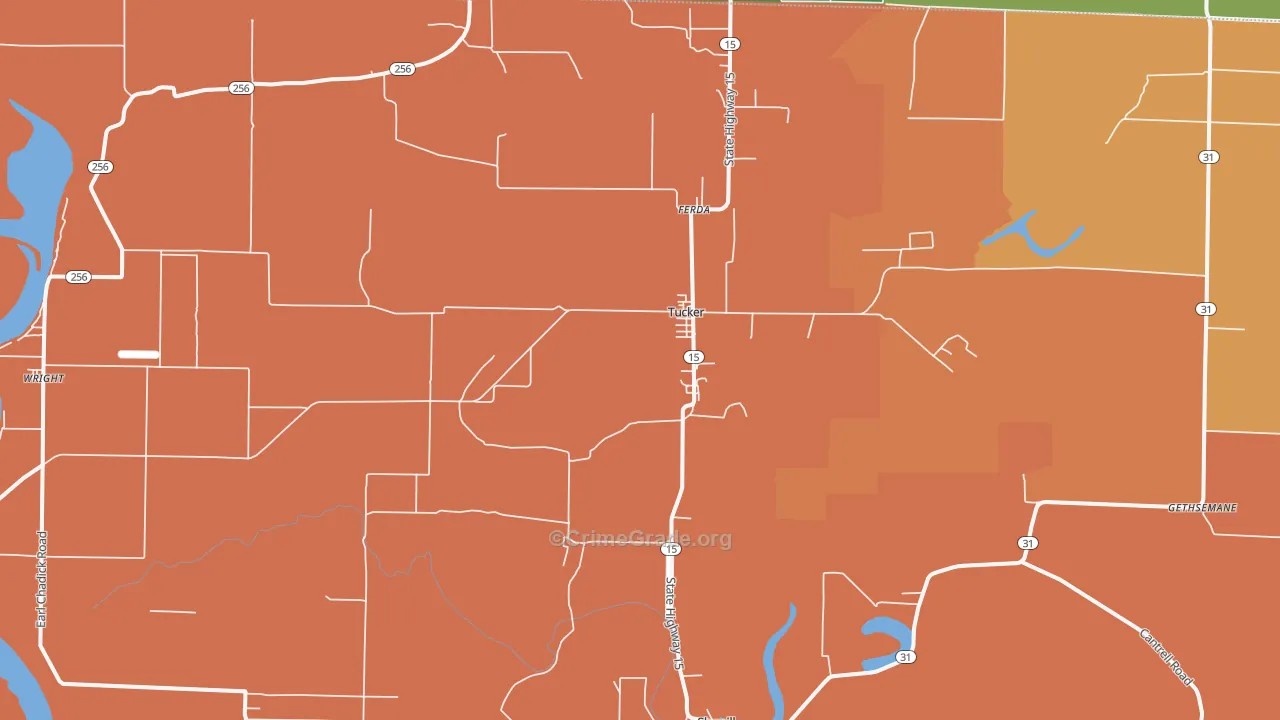 Tucker, AR Map of Vehicle Theft Rates