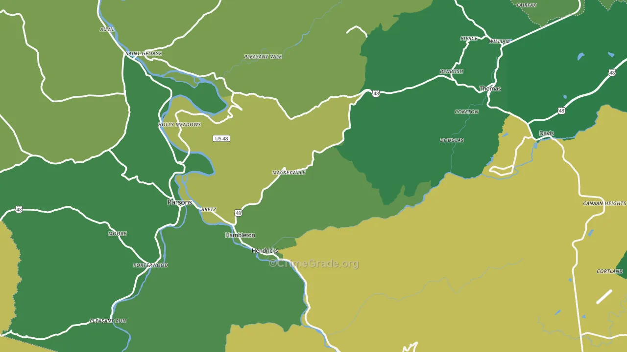 Tucker County, WV Map of Vehicle Theft Rates