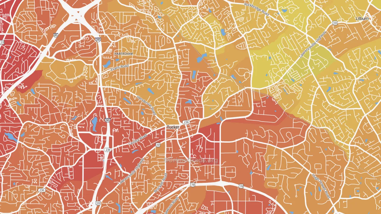 Tucker, GA Map of Vehicle Theft Rates