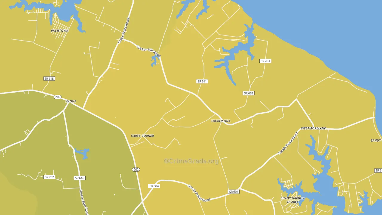 Tucker Hill, VA Map of Vehicle Theft Rates
