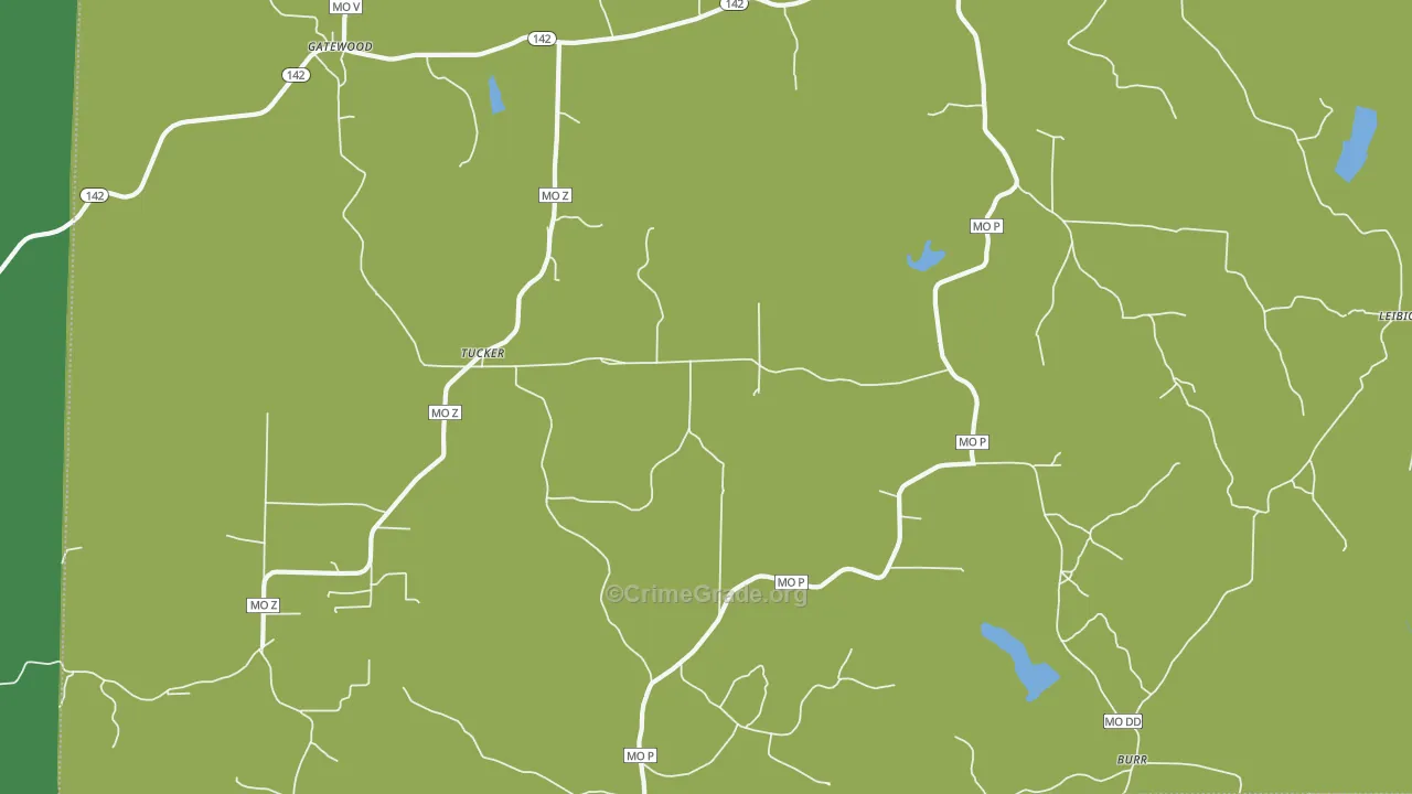 Tucker, MO Map of Vehicle Theft Rates