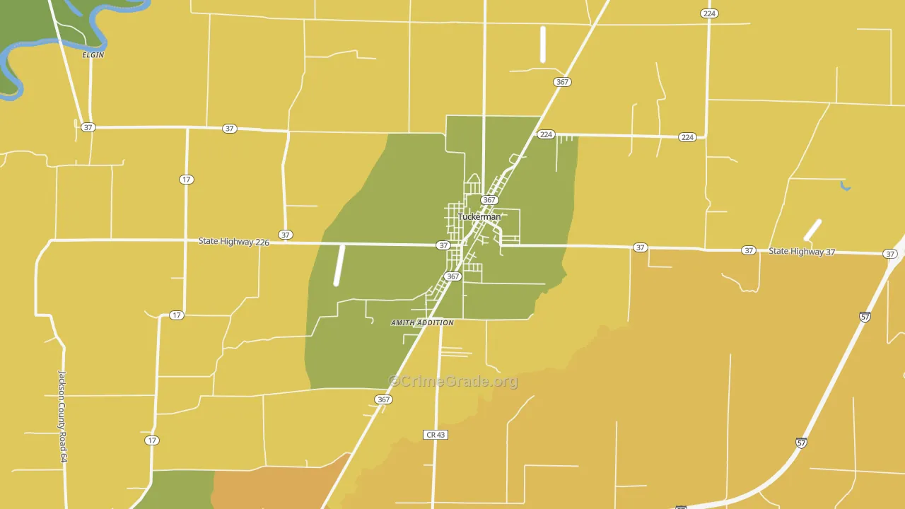 Tuckerman, AR Map of Vehicle Theft Rates