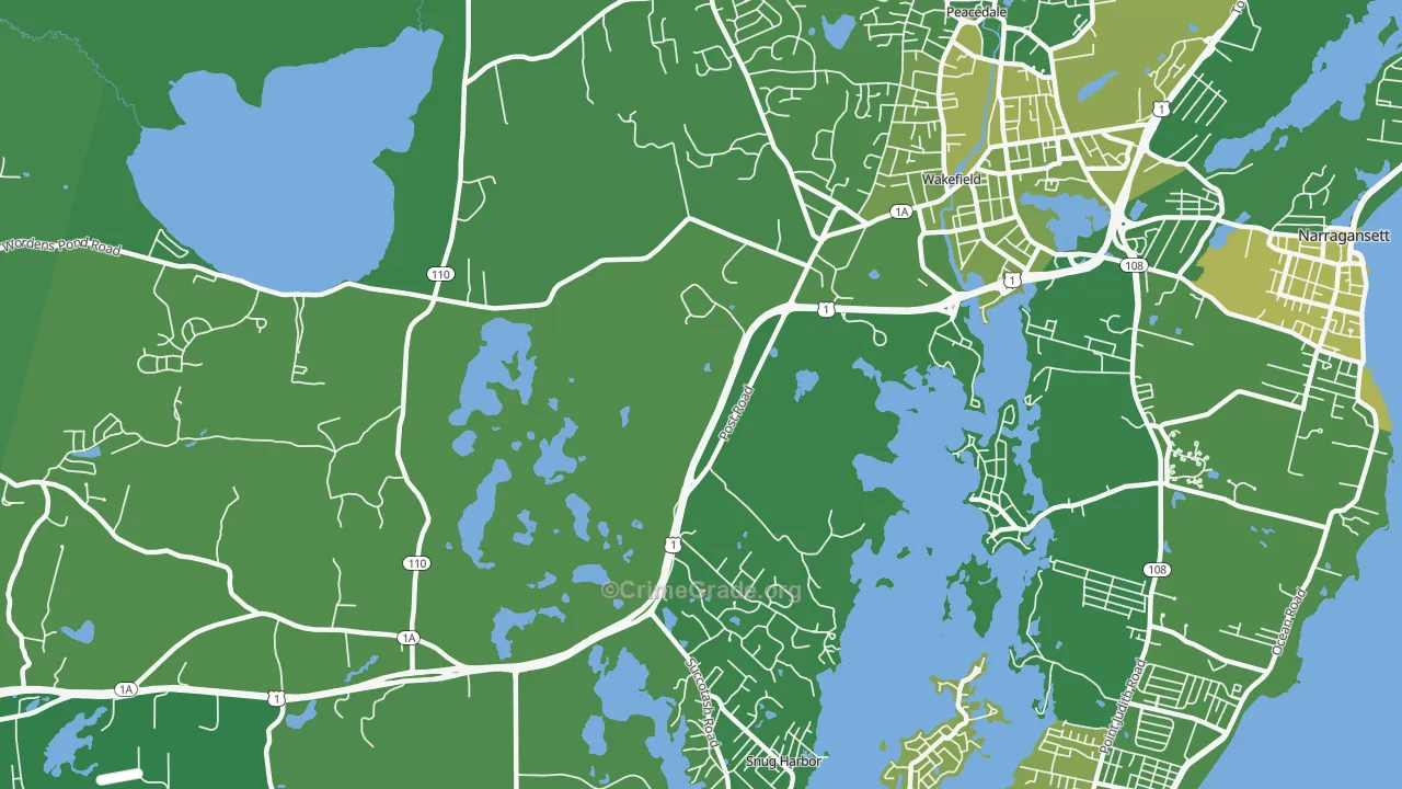 Tuckertown, RI Map of Vehicle Theft Rates