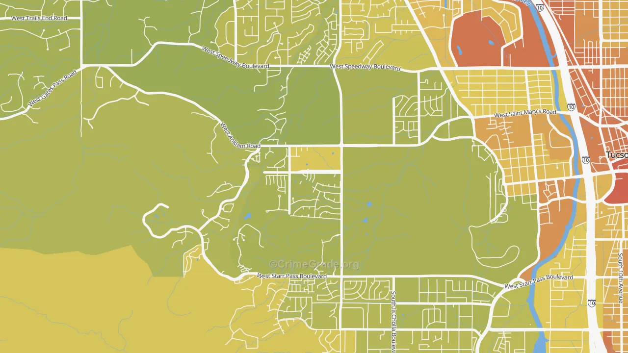 Tucson Park West, Tucson, AZ Map of Vehicle Theft Rates