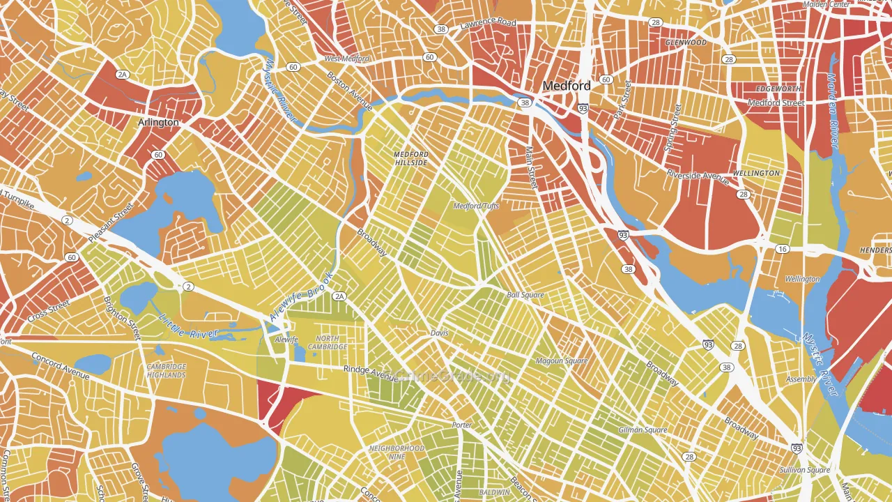 Tufts, Somerville, MA Map of Vehicle Theft Rates