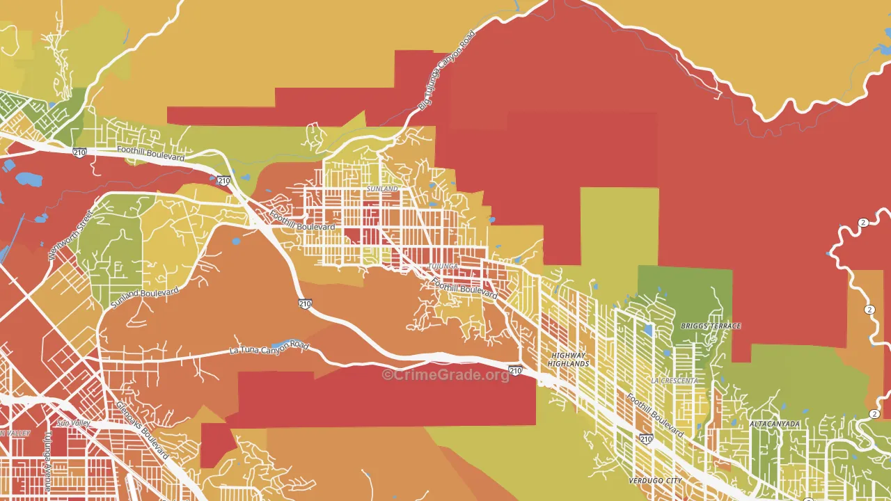 Tujunga, CA Map of Vehicle Theft Rates