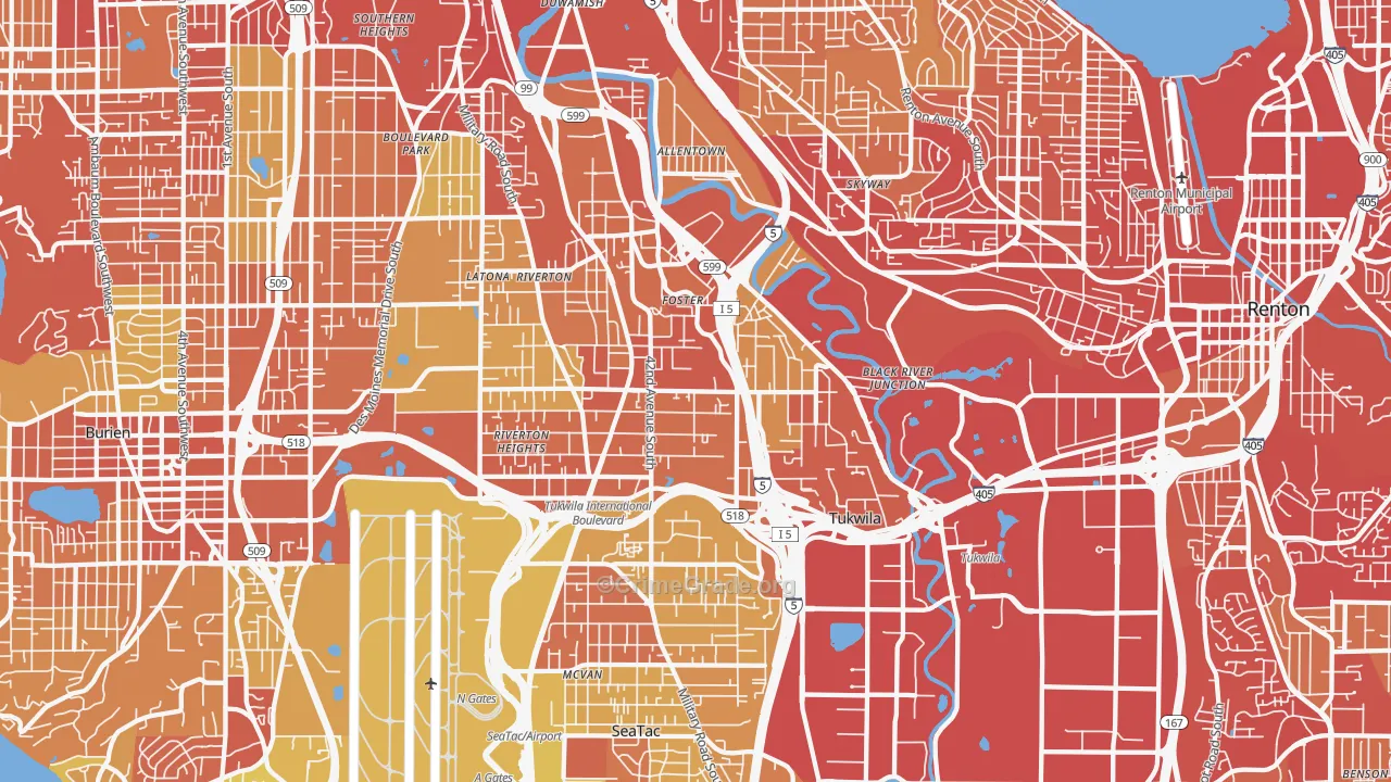 Tukwila, WA Map of Vehicle Theft Rates