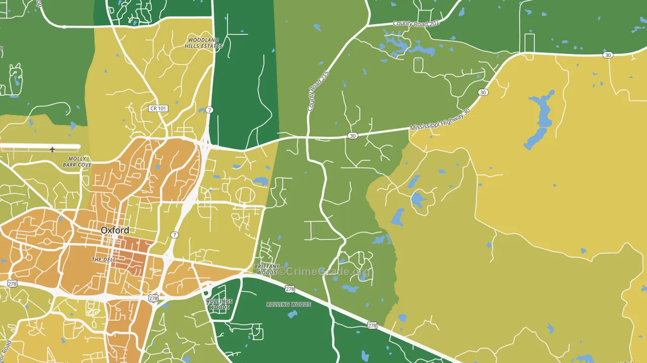 Tula, MS Map of Vehicle Theft Rates