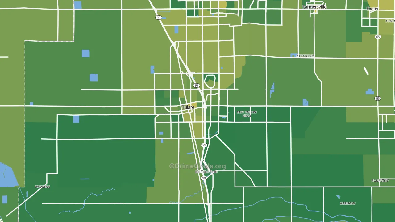 Tulare, CA Map of Vehicle Theft Rates