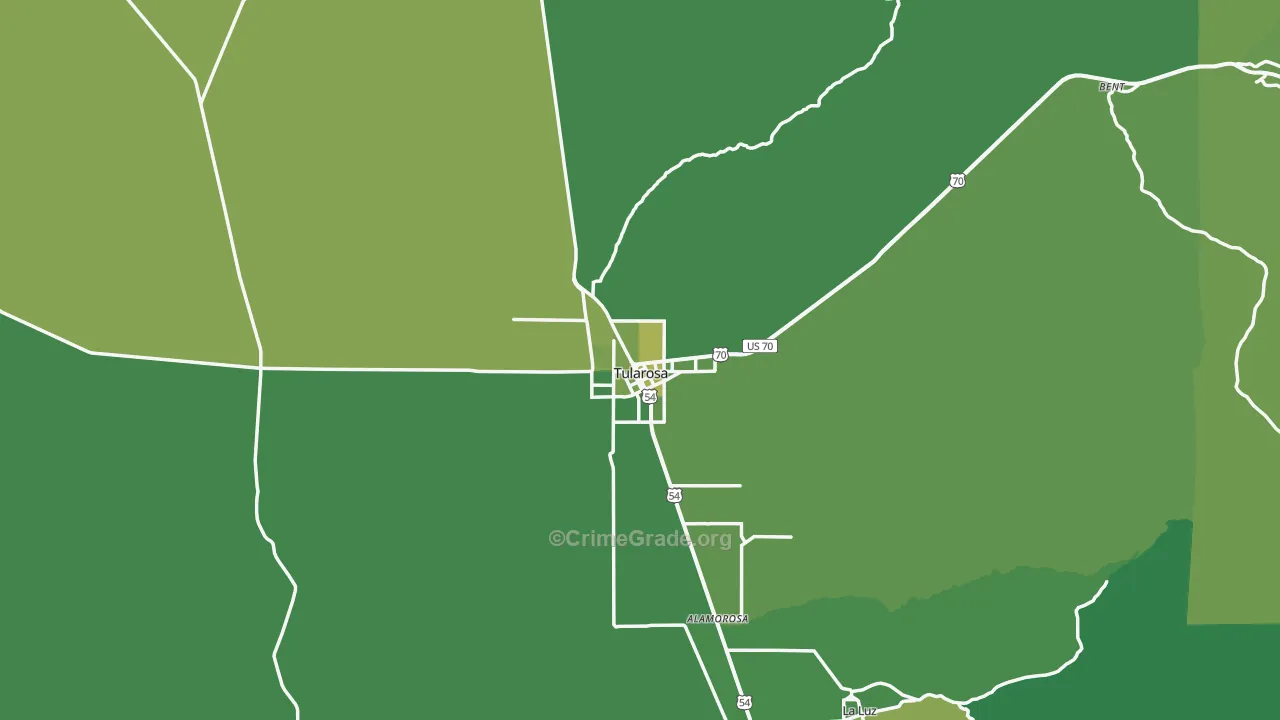 Tularosa, NM Map of Vehicle Theft Rates