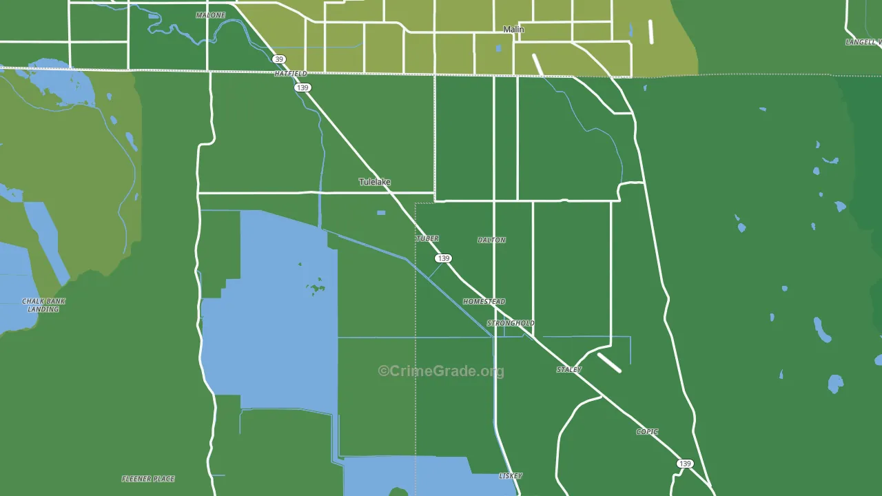 Tulelake, CA Map of Vehicle Theft Rates