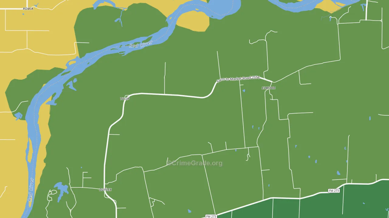 Tulip, TX Map of Vehicle Theft Rates