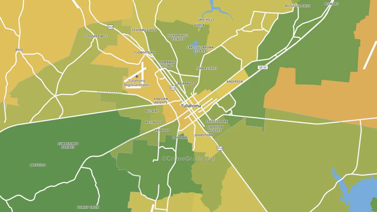 Tullahoma, TN Map of Vehicle Theft Rates